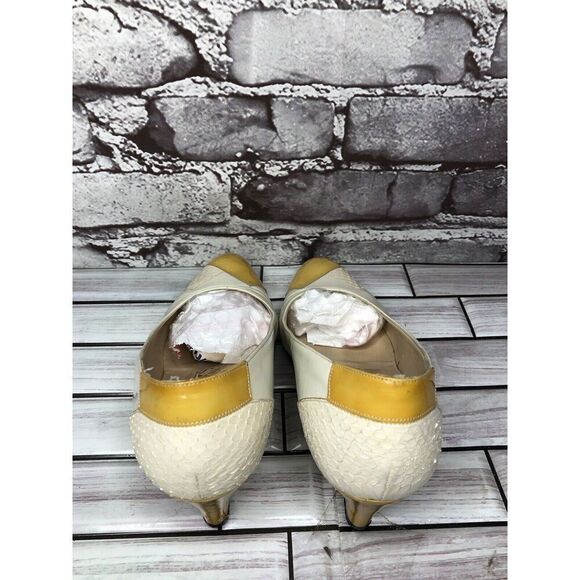 Salvatore Ferragamo Ivory Leather Snake Yellow Patent Dress Heels Women Sz 5B US - Picture 13 of 16
